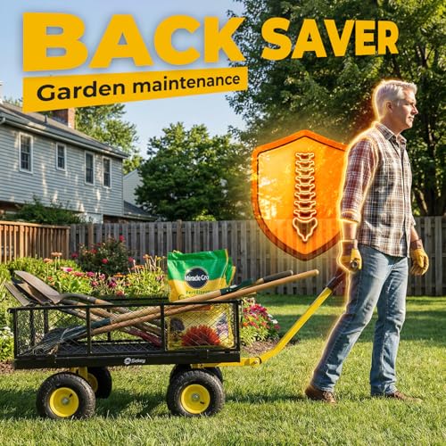 Sekey Steel Garden Cart, 1000 lb Capacity, Removable Sides, 10 in Tires - color: Black, size: 1000LBS