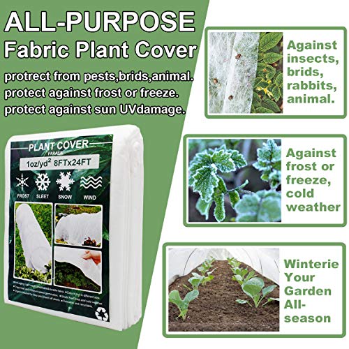 Plant Covers, 8Ft x 24Ft Reusable Floating Row Cover, 1oz Freeze Protection Plant Blankets for Cold Weather, Garden Winterize Cover for Winter Frost Protection, Thickened 1 oz Garden Quilt Cover - size: 8ftx24ft