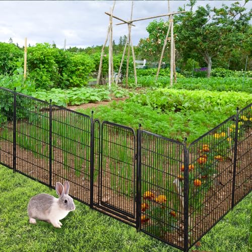 Getlay Garden Fencing 48in High, 8 Panels Total 17.7 Ft(L) Dog Fence Outdoor for Yard, Gate 21 in Wide with Low Sills. Lattice Panels for Outside, Dog Digging Fence Barrier, Garden Fences and Borders - size: 48''(H)-8panels-17.7ft(L) with gate