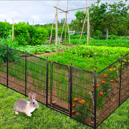 Getlay Tall Garden Fence and Borders,Wide Gate Low Threshold Fence Panels, 40in(H) 4 Panels Total 8.9 Ft(L) Animal Barrier Fence, Heavy Metal Dog Fence Outdoor for Yard - size: 40''(H)-4panels-8.9ft(L) with gate
