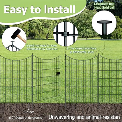 10‑Panel No‑Dig Garden Fence with Gate, 40" H x 23.6'L Outdoor Dog Barrier - size: 10pc 23.6 ft(L) X 40 in(H)with Gate-Concave