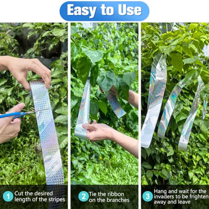 Bird Scare Tape Ribbon, 350FT x 2 in Reflective Flash Tape for Birds, Double Side Reflective Ribbon Scare Birds Woodpecker, Pigeon, Geese Away from House, Garden, Yard, Orchard, Patio, Outdoor