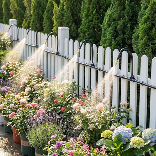 40 FT Drip Irrigation System 5/16 Inch Tubing with 13 Nozzles, Automatic Watering Misting System, Adjutable Sprinkler for Garden, Lawn, Plants, and Raised Bed - size: 40FT