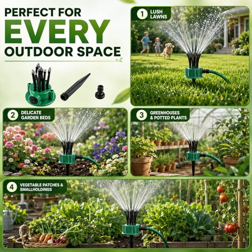 360° Automatic Garden Sprinkler, Multi-Head Lawn Watering Sprayer for Roof Cooling, Garden Irrigation Tool