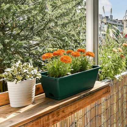 16.9 Inches Deck Railings Planter Box, 2Pcs Hanging Flower Pots, Green - color: Black Green