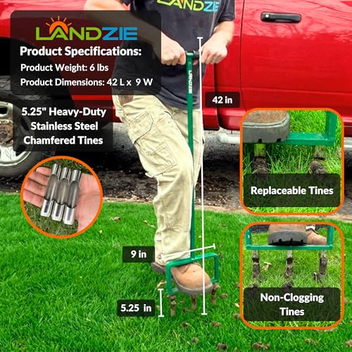 Landzie - Lawn Aerator Tool 42", Hollow Tine Core Aerator - size: Hollow Tine Aerator