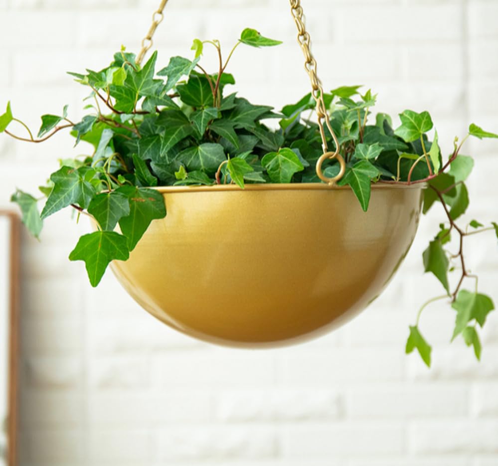 Gold Metal Hanging Planters for Indoor Outdoor Plants,10" Hanging Baskets - color: Gold