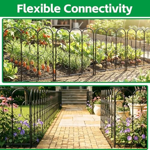 ARIFARO 5 Pack Metal Decorative Garden Fence, 32" H x 22" W, No‑Dig Panels