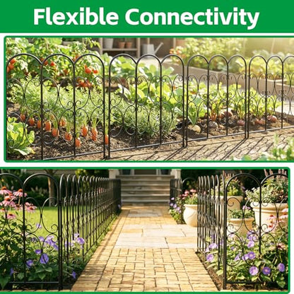 ARIFARO 5 Pack Metal Decorative Garden Fence, 32" H x 22" W, No‑Dig Panels