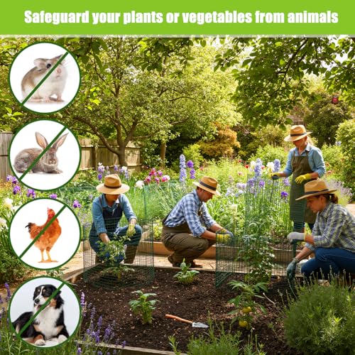30 Packs Plant Protectors from Animals, 12'' x 12'' Wire Plant Cages for Outdoor Plants, Modular Garden Mesh Covers with Ground Stakes and Nylon Ties for Vegetables, Flowers, Seedlings, Rabbits