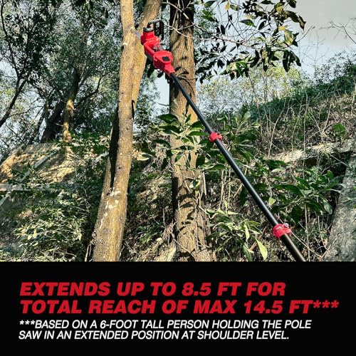 2-IN-1 Cordless 10-Inch Pole Saw And Chainsaw Compatible with Milwaukee 18V Battery, Total Reach of Max 15ft, Auto Oiling, Electric Pole Saw for Tree Trimming Pruning (Battery NOT Included)