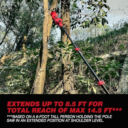 2-IN-1 Cordless 10-Inch Pole Saw And Chainsaw Compatible with Milwaukee 18V Battery, Total Reach of Max 15ft, Auto Oiling, Electric Pole Saw for Tree Trimming Pruning (Battery NOT Included)