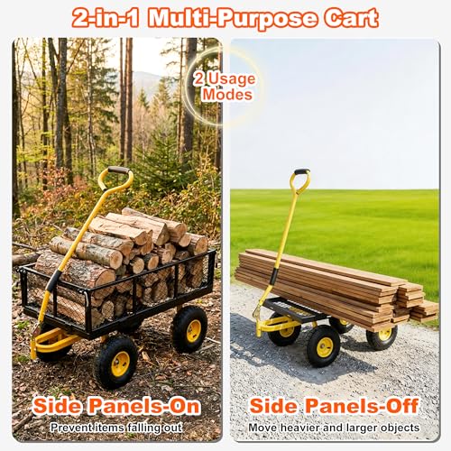 500 Lbs Heavy Duty Steel Garden Cart with Handle & 10" All Terrain Tires - color: Black Yellow, size: 500lbs