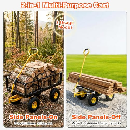 500 Lbs Heavy Duty Steel Garden Cart with Handle & 10" All Terrain Tires - color: Black Yellow, size: 500lbs