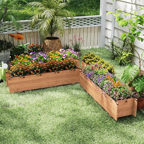 HAPPYGRILL Wooden Raised Garden Bed with 4 Drainage Holes, Black Liner - size: 44" x 11" x 10"