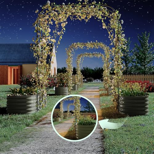 Metal Raised Garden Bed with Trellis for Climbing Plants Outdoor - color: Beige
