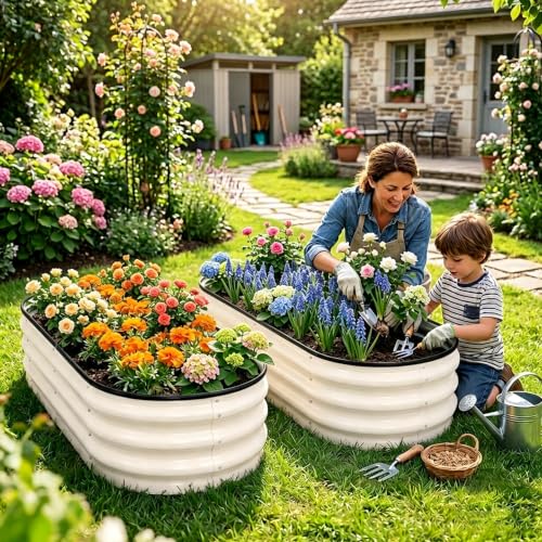 Galvanized Raised Garden Bed Outdoor 6x3x1 ft 1 Pack Oval White - color: White, size: 6 x 3 x 1 ft