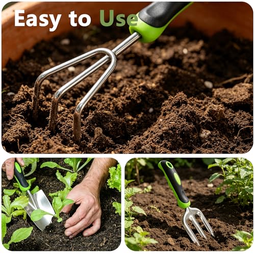 15Pcs Garden Tool Set Heavy Duty Stainless Steel Gardening Hand Tools with 5 Garden Shears Non-Slip Rubber Grip Spade Shovel Organizer Handbag Gardening Gifts for Family Friends