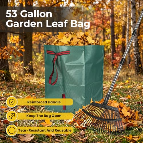 Rake for Leaves - 25 Tines Heavy Duty Metal Rake Set with Leaf Scoops & 53 Gallon Bag, Adjustable 67.5" Garden Rake, 3-in-1 Tool for Yard Pine Needle Grass Cleanup