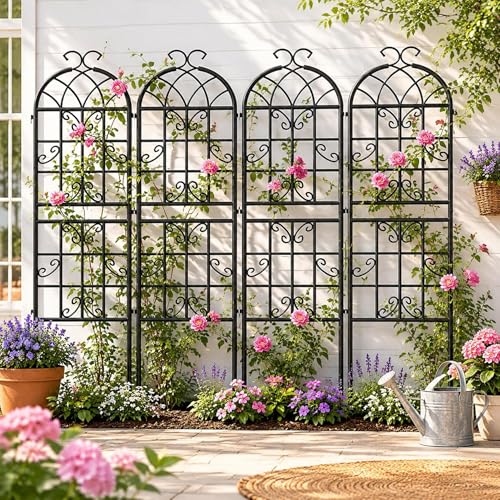 4-Pack 71" Black Metal Garden Trellises with Butterfly Design - color: 4 Pack 71"- Butterfly Scrollwork