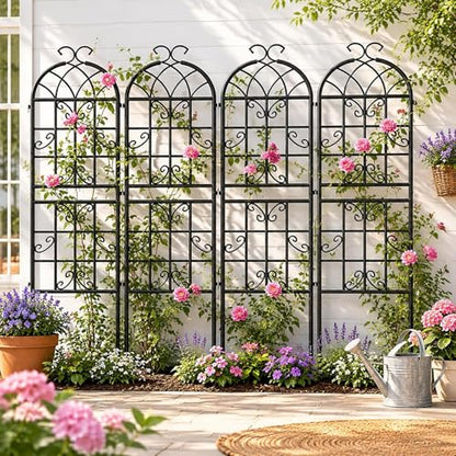 4-Pack 71" Black Metal Garden Trellises with Butterfly Design - color: 4 Pack 71"- Butterfly Scrollwork