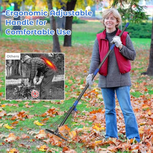 Heavy Duty Garden Leaf Rake-Adjustable Metal Rake with 8-17" Expandable Head,Yard Rakes for Leaves,Grass,Lawns,Shrubs,Flower Beds,Camping,Outdoor Cleanup,Ideal for Women & Kids - style: 6FT