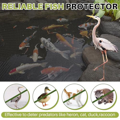 19.7 x 30ft Pond Netting for Koi with Stakes, PE Cover for Fish - size: 19.7 x 30ft