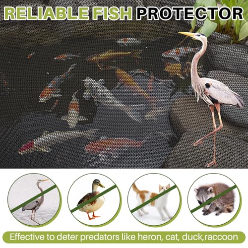 Koi Pond Netting Kit 28 x 30ft, Heavy-Duty Pe, Bird Deer Fence Netting, Durable Net Cover for Leaves, Protect Fish from Blue Heron Bird, Cats & Predators, Stakes & Ties Included - size: 28 x 30ft