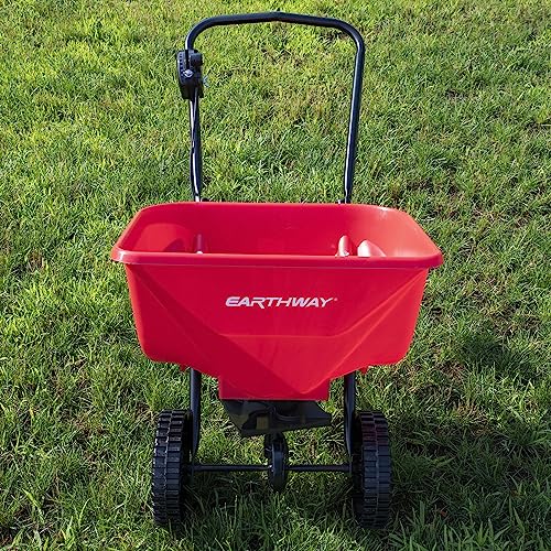 EarthWay 2030 Single 65 LB (29 KG) Capacity Commercial Walk-Behind Broadcast Spreader for Grass, Fertilizer, Seeds — Includes Side Spread Control, Even Spread, Poly Tires
