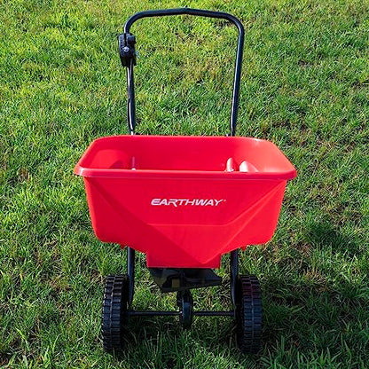 EarthWay 2030 Single 65 LB (29 KG) Capacity Commercial Walk-Behind Broadcast Spreader for Grass, Fertilizer, Seeds — Includes Side Spread Control, Even Spread, Poly Tires