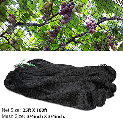 OGORI 25' x 100' Bird Netting Heavy Duty Nylon 3/4" Mesh Garden Netting Protect Fruit Trees, Plants and Vegetables - size: 25'×100'-3/4''