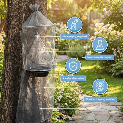 4 Pcs 2 in 1 Spotted Lanternfly Trap with Bait Tray, Fly Traps Outdoor, Enhanced Lanternfly Tree Trap, Ranch Fly Pest Catcher Cage for Backyard Garden Park Farm Tree Protection(Grey)