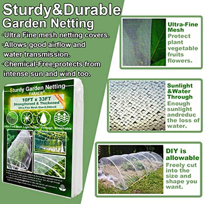Garden Pest Barrier Netting, Thickened Mesh Net Bugs Out Plant Covers 10x33Ft Ultra Fine Protection Netting for Vegetable Plants Fruit Flowers Greenhouse Row Cover Raised Bed Insect Barrier Screen Net - size: 10x33ft Reinforced Netting