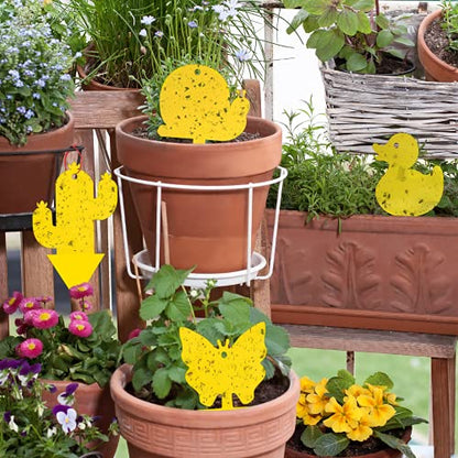 Gideal 48-Pack Dual-Sided Yellow Sticky Traps for Indoor/Outdoor Use, Gnat Trap for Flying Plant Insect Such as Fungus Gnats, Whiteflies, Aphids, Fruit Fly, Leafminers, etc - Cute Shapes - size: 48 Pack