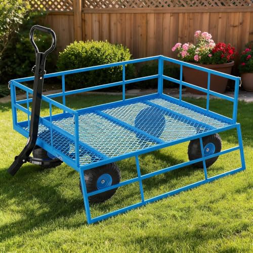 Steel Garden Cart - 1200 LBS, Heavy Duty Mesh Utility Wagon, Removable Sides, 2-in-1 Handle, 13" Tires for Yard, Lawn, Outdoor - Blue (Pantone 2945C) | 1200 pounds | Blue - Pantone 2945C (HEX: - color: Blue, size: 1200 LBS