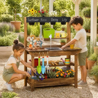 GLACER Mud Kitchen for Kids Outdoor, Fir Wood Potting Bench