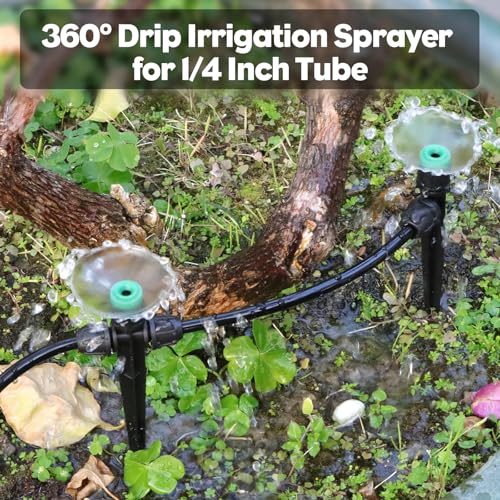 35PCS Double-Head Drip Irrigation Emitters, Kalolary Locked Drip Irrigation Sprayer Parts for 1/4" Tubing, Adjustable 360 Degree Vortex Water Flow Dripper with Lock for Garden Watering System (Green) - color: Green Double-head Locked Sprayer