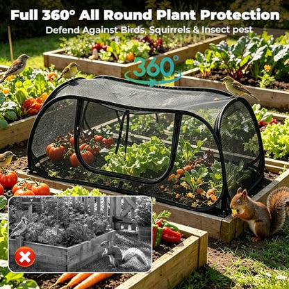 QwayHome 2Pack Garden Covers for Raised Beds, Pop Up Mesh Plant Protect Covers, Black 45% Sunblock Plant Shade Tent, Vegetable Seedling Crop Cage for Against Animals, With 8 Stakes L*W*H - 45*22*16in - color: Black