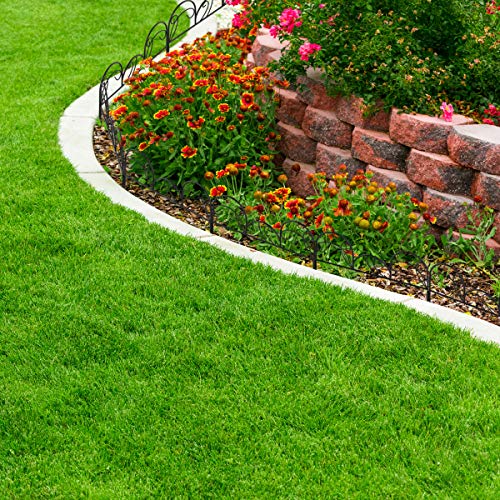 Metal Garden Fencing- Set of 5 Panels of Mimosa Decorative Edging Flower Beds & Landscaping- Interlocking, Flexible Design in Black by Pure Garden