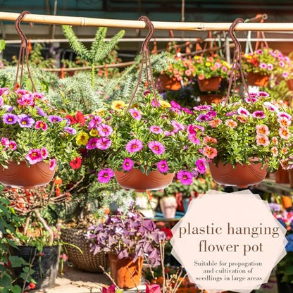 Maxcheck 60 Pcs Plastic Hanging Planter Flower Plant Pots with Hook Hanging Pot for Plants Basket Planter Holder Containers with Drainage Hole for Indoor Outdoor Garden Balcony Wall Decor, Brown