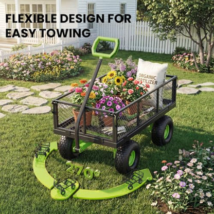 Etoolab Steel Garden Cart 1000 Lbs Capacity with 10" All Terrain Tires - color: Green & Black