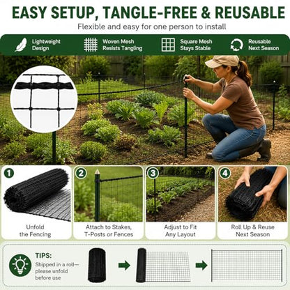 Deer Fence Netting, 7x100 Ft Plastic Mesh Fence Roll, Temporary Fence Black - color: Black, size: 7X100FT