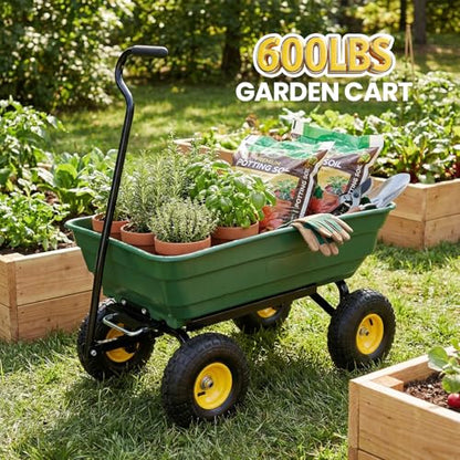 NORTHSKY Garden Dump Cart Wagon 600 Lbs,Heavy Duty Yard Wheelbarrow - color: Garden Green