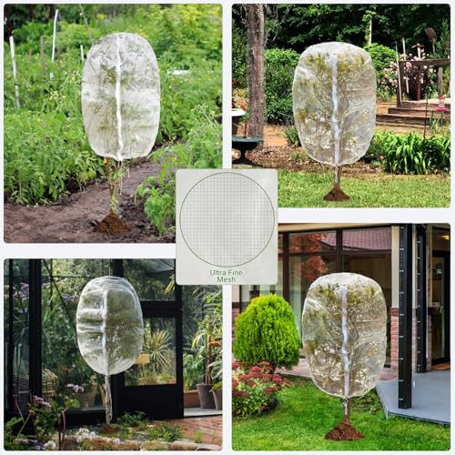4 Pack Bird Netting Bags for Garden Protection, 3.3 x 4.6 FT Insect Barrier Mesh Covers with Zipper Drawstring, Fruit Tree Netting for Blueberry Bushes Tomatoes Vegetables and Outdoor Plants - size: 4PCS 3.3×4.6FT