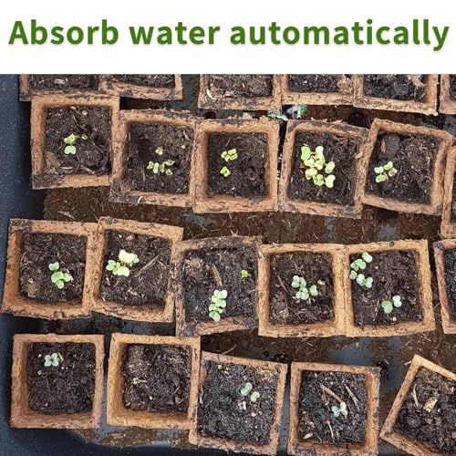 Seed Starter Tray 100 Cells, Biodegradable Peat Pots for Seedlings, 10 Pack 1.8" Square Pulp Nursery Cups with 100 Plant Labels and 2 Transplant Tools for Vegetable Herb