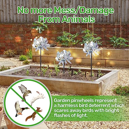BATTIFE Preassembled Reflective Pinwheels for Yard & Garden, Silver, 6 Pack - color: Silver, size: 6 Pack