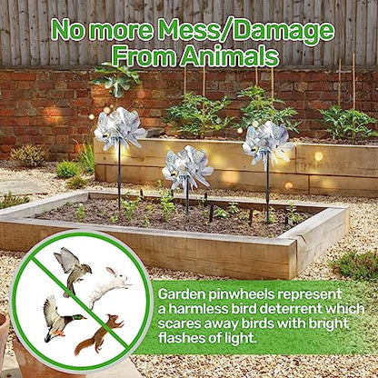 BATTIFE Preassembled Reflective Pinwheels for Yard & Garden, Silver, 6 Pack - color: Silver, size: 6 Pack