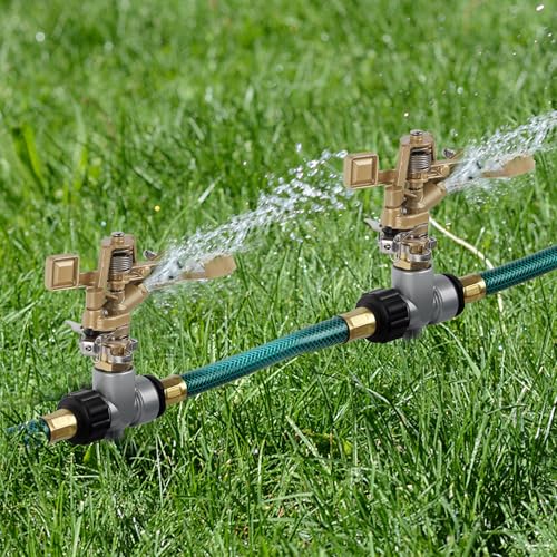 Biswing 2 Pack Impact Sprinklers with Stand (Spike), Heavy Duty Zinc Alloy Lawn Sprinkler Head on Spike Base, Adjustable Watering Sprinkler for Large Area Grass Yards Patio Garden Irrigation - style: With Stake