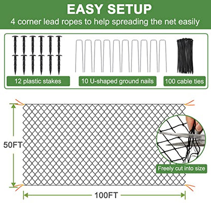 DQS Bird Netting 50' x 100' with 1" Mesh, Poultry Netting for Chicken Coop - size: 1", 50' x100'