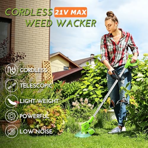 Electric Weed Wacker Cordless, with 2 Battery 26 Pcs Blades Charger - color: Green